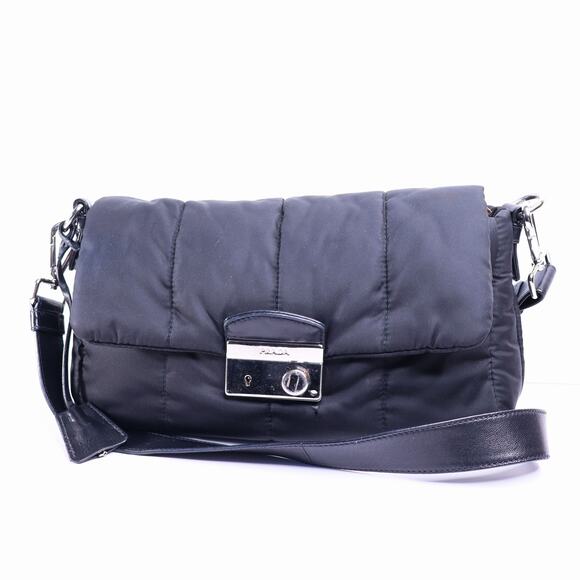 PRADA Tessuto Nylon Bomber Sound Bag Black Leather Adjustable Shoulder Strap - Picture 1 of 11